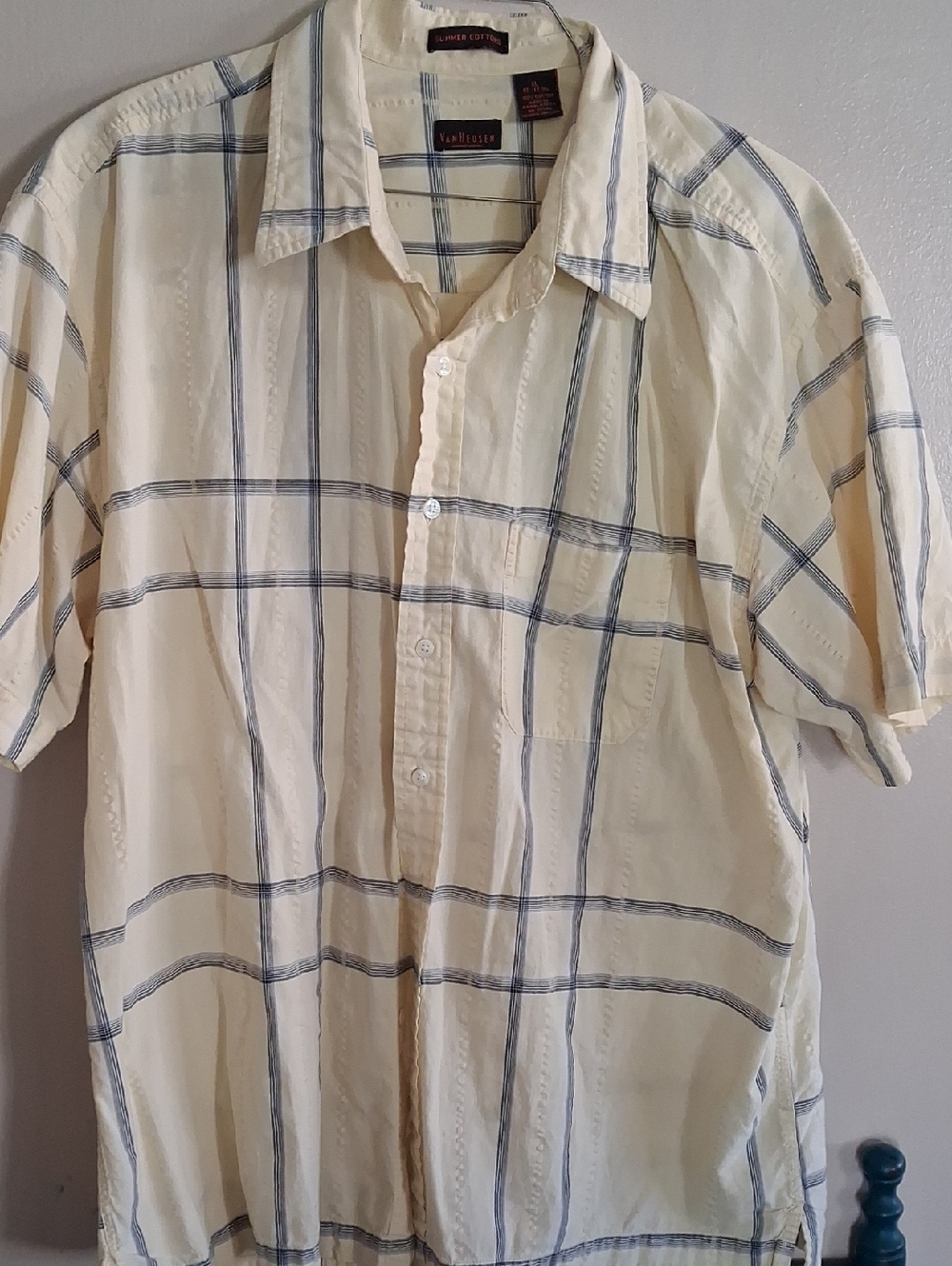 Van Heusen Cream Shirt with Blue Plaid Button-Down